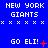 Blue background with repeated 'NEW YORK GIANTS' text and 'GO ELI!' phrases, featuring red plus signs and X marks that change across frames.