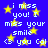Blue background with yellow stars and repeated white text reading "i miss you! I miss your smile <3 you cal" in pixelated font.