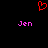 Red pixelated heart symbol above two pink 'Jen' text labels on black background.