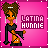 Pixel art contact sheet showing two frames of an animated icon featuring a cartoon woman with brown curly hair, green eyes, and silver earrings against a pink background with "LATINA HUNNIE" text in purple.
