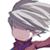 Pixelated 50x50 AIM buddy icon showing a character with gray hair and pink skin in profile view, wearing dark clothing with purple accents against white background.