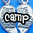 Silver heart-shaped pendants on blue background with text overlays reading 'camp', 'leslie', '2008', and '<3'.