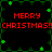 Pixelated holiday-themed icon with red text and green decorative elements on a black background.