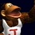 Pixelated character wearing white tank top with red 'T' on chest, brown hat, and brown arm extended against dark background.