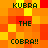 Pixelated text repeats 'KUBRA THE COBRA!!' across a of orange and yellow squares with red accents