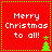 Red square icon with green dotted border displaying "Merry Christmas to all!" text and a green Christmas tree that shifts position across four