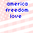 Blue text reading 'america freedom love' on a pink and white striped background with pixelated dots.
