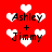 Red background with white heart shapes and black text reading "Ashley + Jimmy" in pixelated font, arranged in a pattern