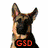 six German Shepherd dog images with overlaid text labels, each in a distinct pose or background