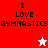 A four-quadrant displays 'I LOVE GYMNASTICS' text with a star icon changing color between red and white backgrounds