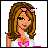 Pixelated cartoon woman with brown hair and pink headband, wearing white top with pink accents; adjacent purple heart shape contains black text 'erin' on white background.