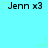 Light blue background with repeated black text 'Jenn x3' and green starburst patterns in a