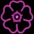Two side-by-side pixelated flower icons with pink neon outlines on black backgrounds, showing a static frame and an animated glowing version.