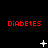 Red text reading 'Diabetes' appears above white pixelated symbols on a black background, with visible animation changes across frames.