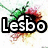 A pixelated graphic with three text variations: 'Lesbo', 'Love', and 'so hof!' over a colorful abstract background of green, red, yellow, and white splatters.