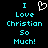 Pixelated cyan text on black background reads "I Love Christian So Much!" with a white pixel-art heart symbol replacing the word "Love" in one view.