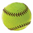 A pixelated green sphere with brown stitching forming a curved seam across its surface, rendered in low-resolution style.