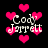 Pixelated image with black background, pink heart shapes scattered throughout, and repeated text "Cody Jarrett" in white pixelated font.