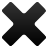 Black X-shaped icon with rounded corners on a light gray background, rendered in a pixelated style with gradient shading.