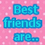 Pixelated blue text on pink polka-dot background reads 'Best friends are... foreva!!! <33' with double exclamation marks and two heart symbols.