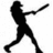 Black silhouette of a figure in mid-swing pose holding a long object, rendered with pixelated edges on white background.