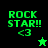 Green pixelated text 'ROCK STAR!!' with '<3' and a star symbol on black, green gradient, and solid green backgrounds.