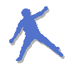 Two blue silhouettes of a baseball player in pitching and batting poses on gray background, no visible text or additional elements.