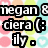 Pixelated text reads 'megan ciera ily.' with a smiley face, set against pastel-colored circular background shapes.