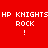 Four- with red, dark red, black, and dark red backgrounds displaying pixelated text "HP KNIGHTSHP ROCK !" in white