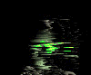 Animated skeletal head with glowing green eyes against black background, showing motion blur effects in
