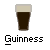 Pixelated image of a dark beer glass with light foam top and 'Guinness' text below on gray background.