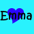 four vertical and three horizontal displays the name 'Emma' with a heart symbol above it, alternating between light blue and dark blue backgrounds
