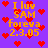 A 4-frame animated contact sheet showing a pixel art icon with orange text and red hearts on purple background, displaying slight variations in heart positions across frames.