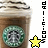 Animated sequence showing a Starbucks coffee cup with green logo, featuring two states: one with yellow star and another with pink star.