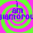 A static image with four identical quadrants featuring green and pink spiral backgrounds and blue text reading "i am amorous" in each quadrant.
