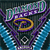 Pixelated static icon featuring a stylized yellow and purple logo with blue wave-like background elements.