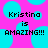 Pixelated text on a bright pink background with cyan circles, reading "Kristina is AMAZING!!!" in black block letters.