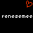 Red pixelated heart symbol above repeated white text 'renesemee' on black background.