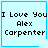 Light blue square icon with black pixelated text reading "I Love You Alex Carpenter" and a thin light blue border.