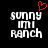 Two side-by-side pixelated text displays with 'sunny imi ranch' in white on black, one featuring a red heart above the text.