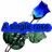 A single blue rose with green leaves appears in four variations, each with distinct blue text overlays on a white background.