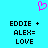 A cyan background displays two identical pixelated text blocks with a pink heart icon above them.