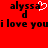Red background with black text reading 'alyssa' and 'i love youi' in two , a white pixelated heart symbol replacing the 'a' in 'alyssa' on the left