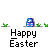 Animated Easter-themed buddy icon contact sheet showing 12 sequential frames of a bunny character interacting with blue egg-shaped objects on a gray background.