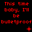 Red pixelated text repeats 'This time baby, I'll be bulletproof' across a black background with animated symbols changing between frames.