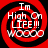 Four identical red and black spiral icons with white text reading "Im High On LIFE!!! WOOO" arranged in a