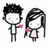Pixelated cartoon figures of a boy and girl holding pink hearts, with text labels 'mike', 'mandy', and '3's' on black background.