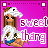 A 4-frame animated contact sheet of a pixel art icon featuring a cartoon girl with bandaged head, white sweater, blue shorts on pink background with "sweet thang" text.