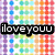 A pixelated icon with a rainbow-colored grid background and bold black text reading "iloveyou" in lowercase letters.