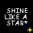 Pixelated text 'SHINE LIKE A STAR*' in white on black background with yellow star symbols and dots varying across frames.